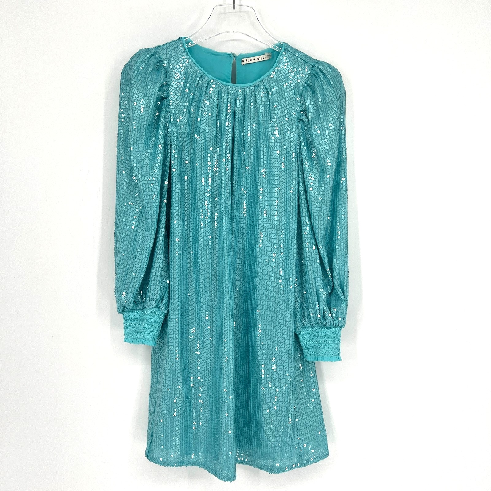 Alice + Olivia Sequin Dress Womens S Blue Pauletta Party Sparkle Mini